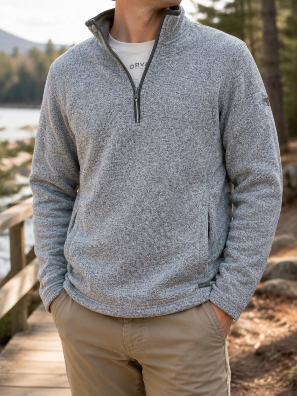 Orvis Sherpa-Lined Quarter-Zip Sweater | Light Gray Pullover